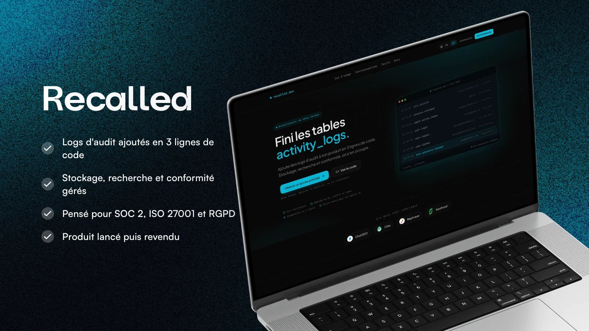 Recalled - Logs d'audit pour développeurs, screenshot