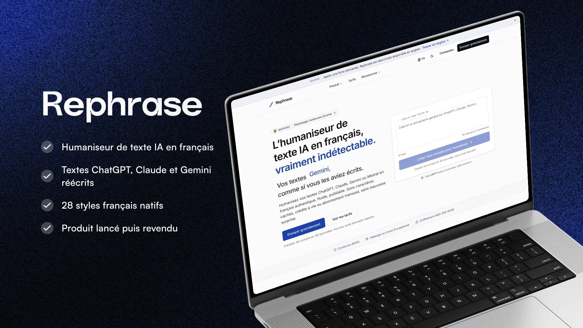 Rephrase - Humaniseur de texte IA, screenshot