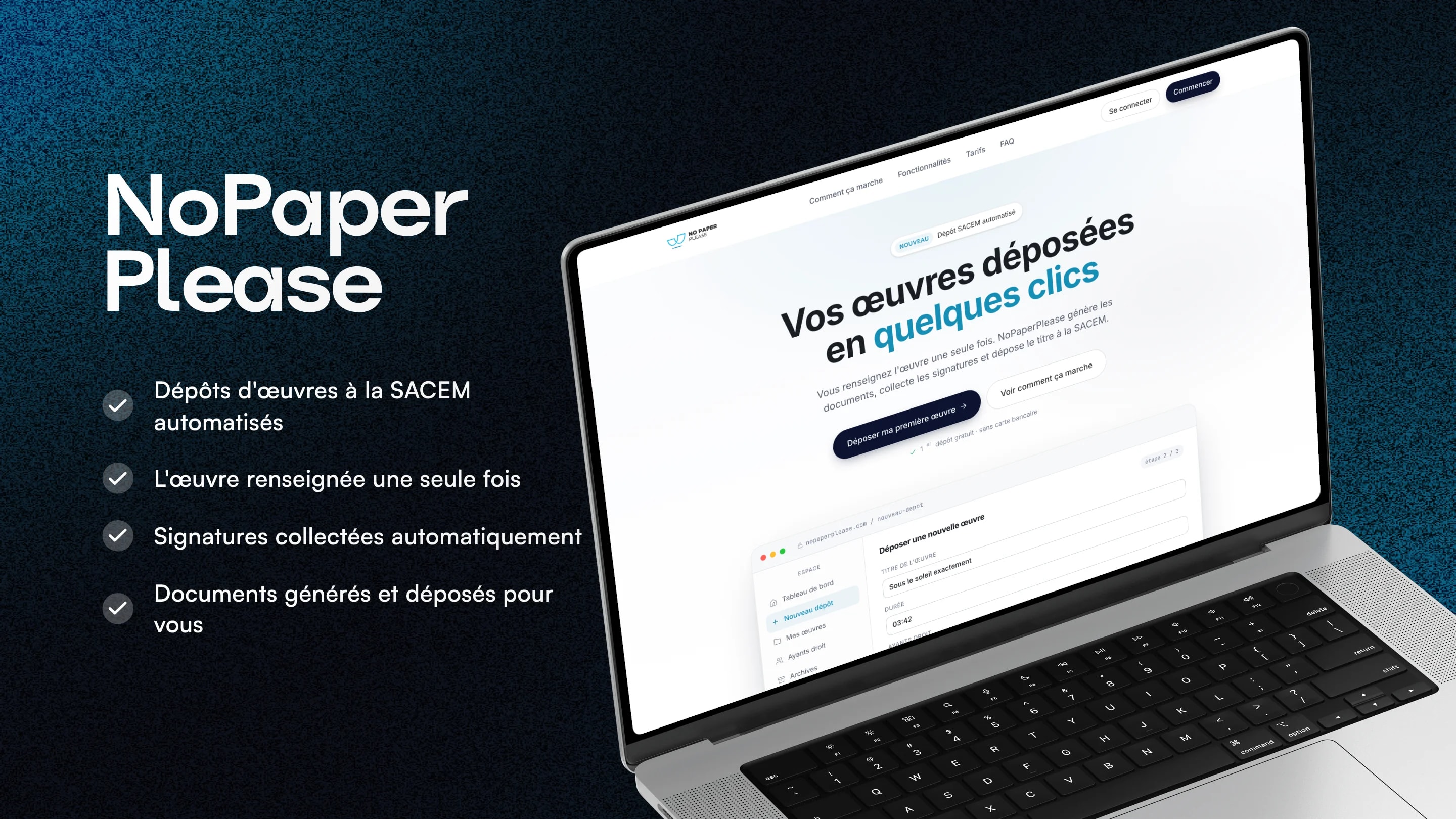 NoPaperPlease - Dépôts SACEM automatisés