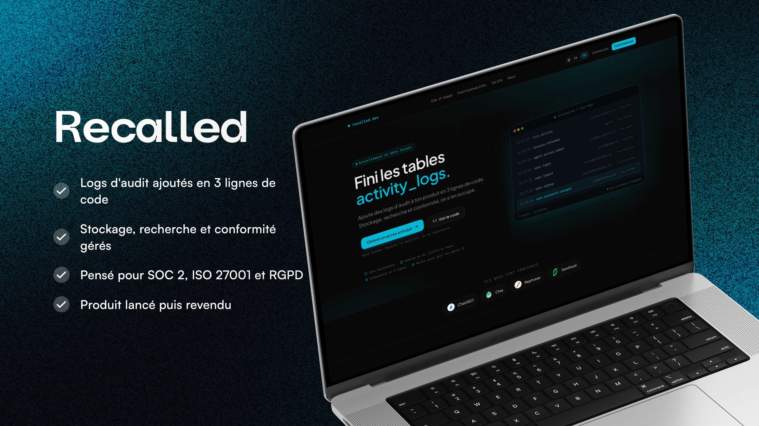 Recalled - Logs d'audit pour développeurs